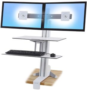 Workfit-s Sit-stand Workstation For Dual Displays With Worksurface And Large Keyboard Tray (white)