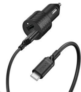 Car Charger Bundle 2X USB-A 12W + USB-A USB-C Cable 1M Black